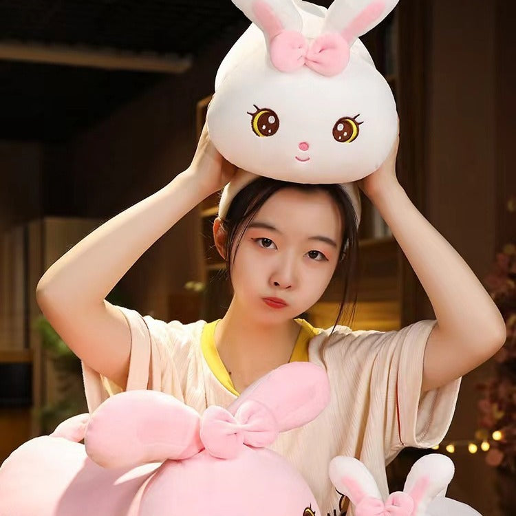 Cute ultra soft multi-color bunny pillow for girls to sleep with plush toy bunny doll long pillow