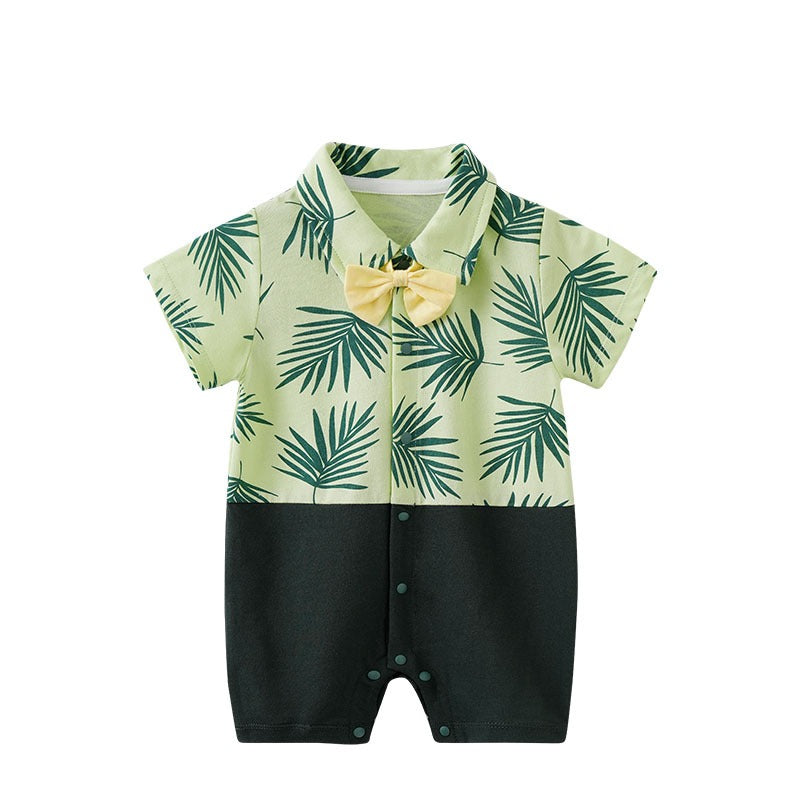 Boys Short Sleeved Jumpsuit, Hawaiian Style Printed Baby Crawling Suit, Boys Summer Thin Outdoor Vacation Clothes