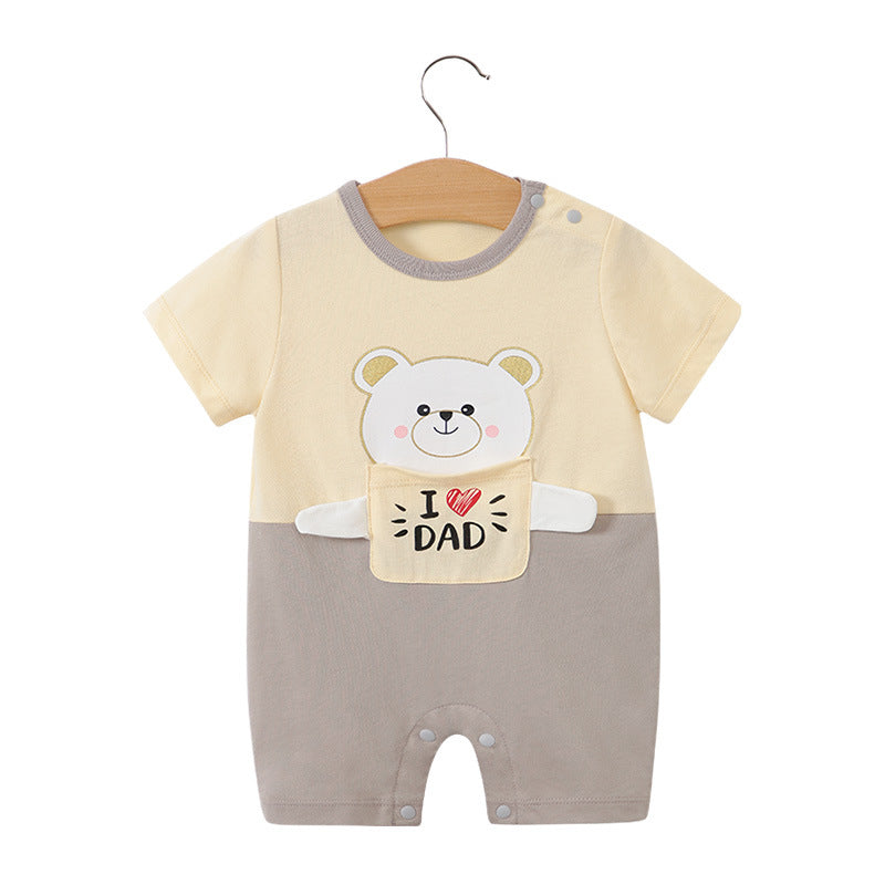 Baby jumpsuit summer clothing baby short sleeved clothes ins style newborn cartoon animal crawling clothes cotton jumpsuit