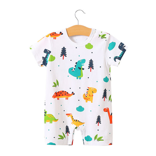 Baby jumpsuit summer clothing baby short sleeved clothes ins style newborn cartoon animal crawling clothes cotton jumpsuit