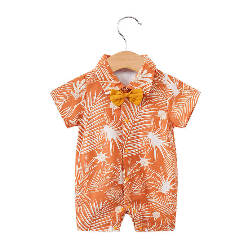 Boys Short Sleeved Jumpsuit, Hawaiian Style Printed Baby Crawling Suit, Boys Summer Thin Outdoor Vacation Clothes