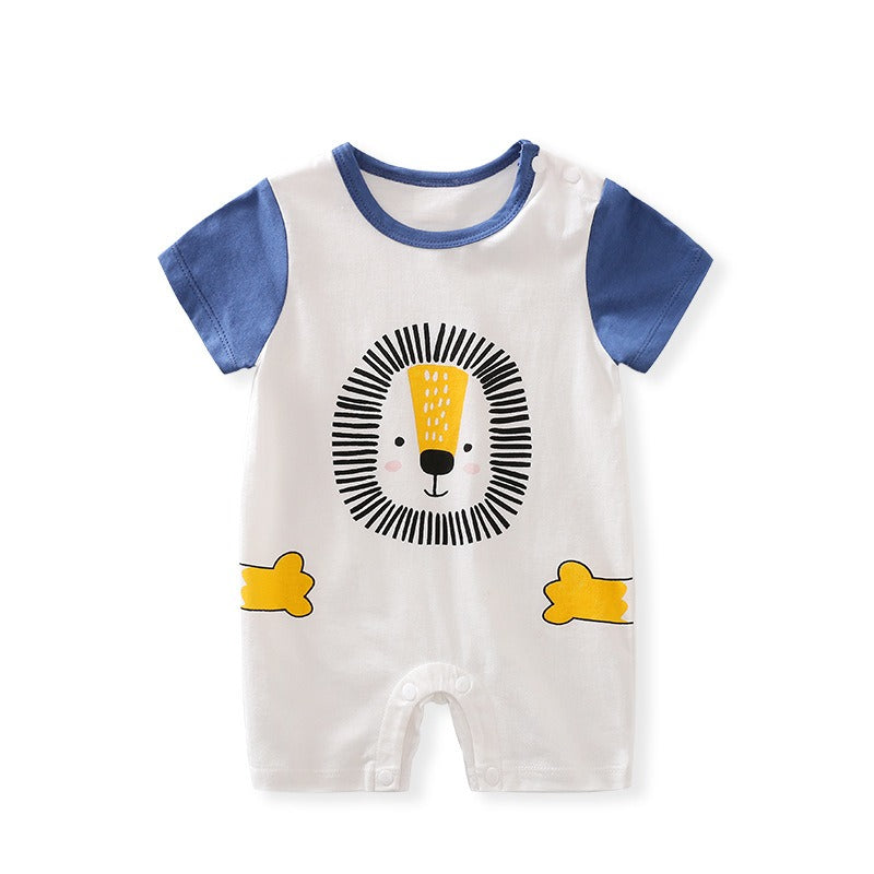 Baby jumpsuit for summer, baby short sleeved clothes, thin newborn cartoon animal crawling clothes, cotton jumpsuit