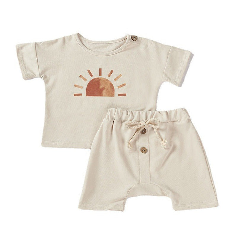 Boys and Girls Ice Cream Sun Print Summer Pure Cotton Set Two Piece Baby Loose Set